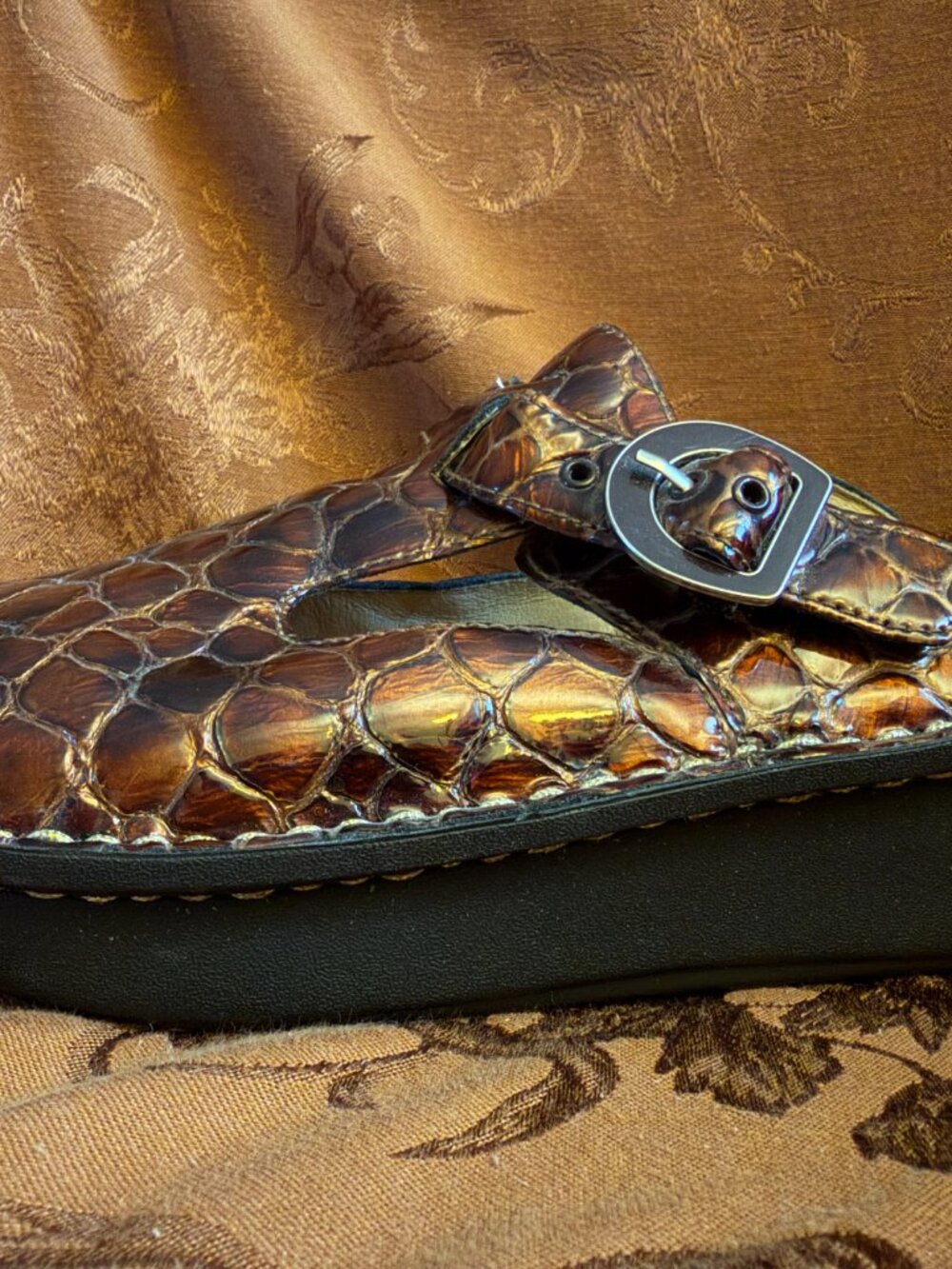 Alegria by PG Lite Classic Choco Croco Brown Leather Clogs sz 37 (US size 7) - Picture 3 of 10